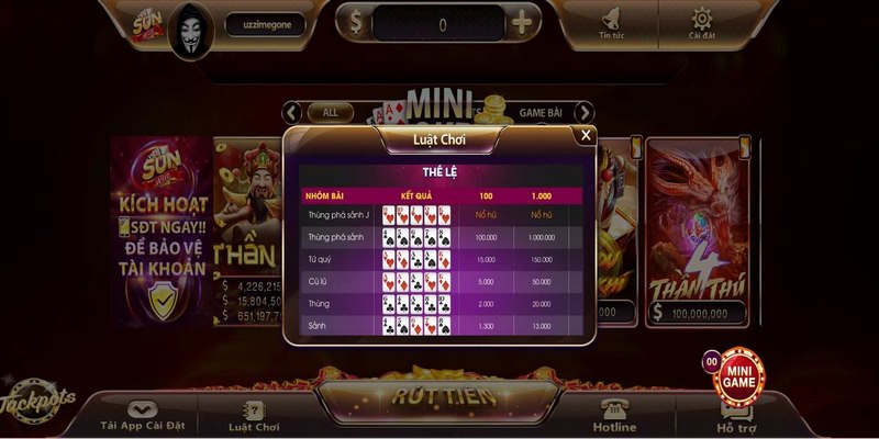 Mini Poker khi tải Sunwin